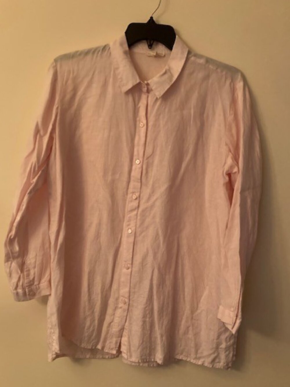 Eileen Fisher Light Pink Organic Linen Long Sleeve Blouse Size XL